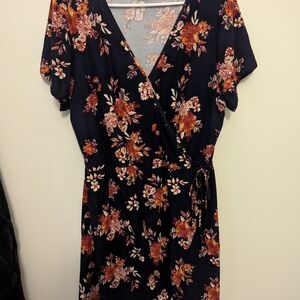 Floral Wrap Dress - Black and Orange